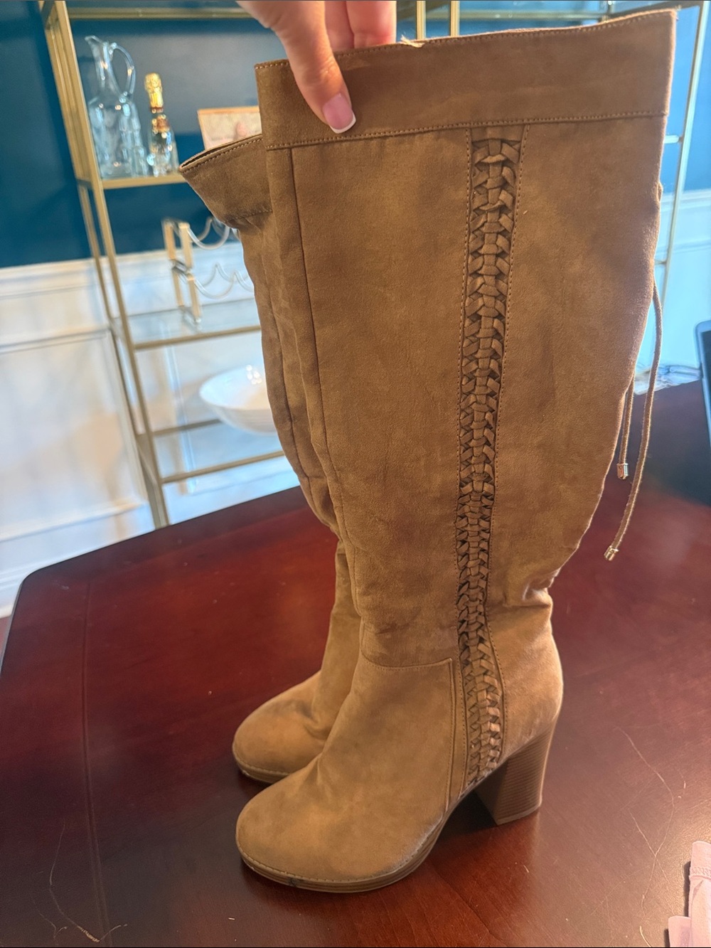 Target Brown Suede Braided Knee-High Block Heel Boots